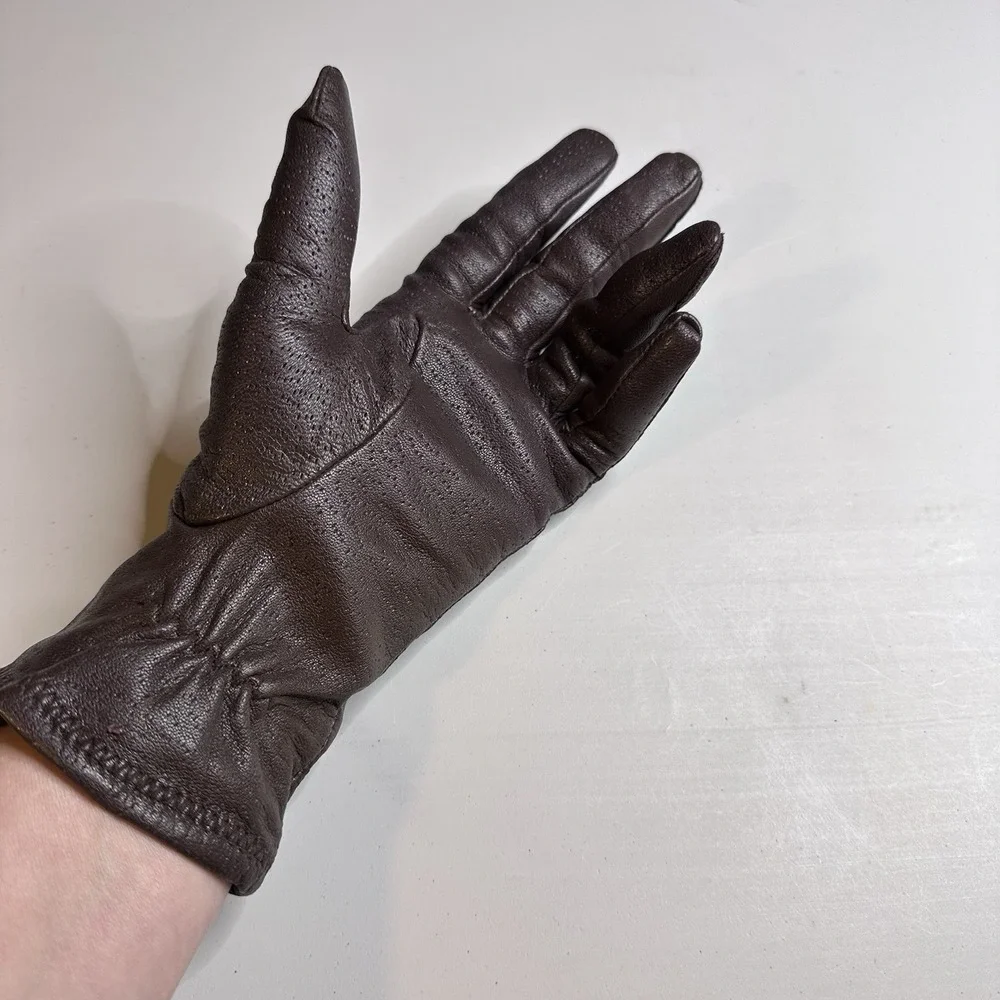 Vintage dark brown genuine leather women's driving gloves Size medium